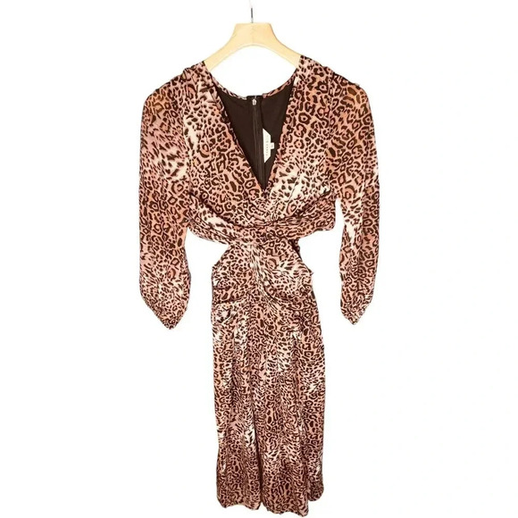 Anthropologie Ranna Gill Leopard Print Cut Out Midi Dress - Picture 2 of 15